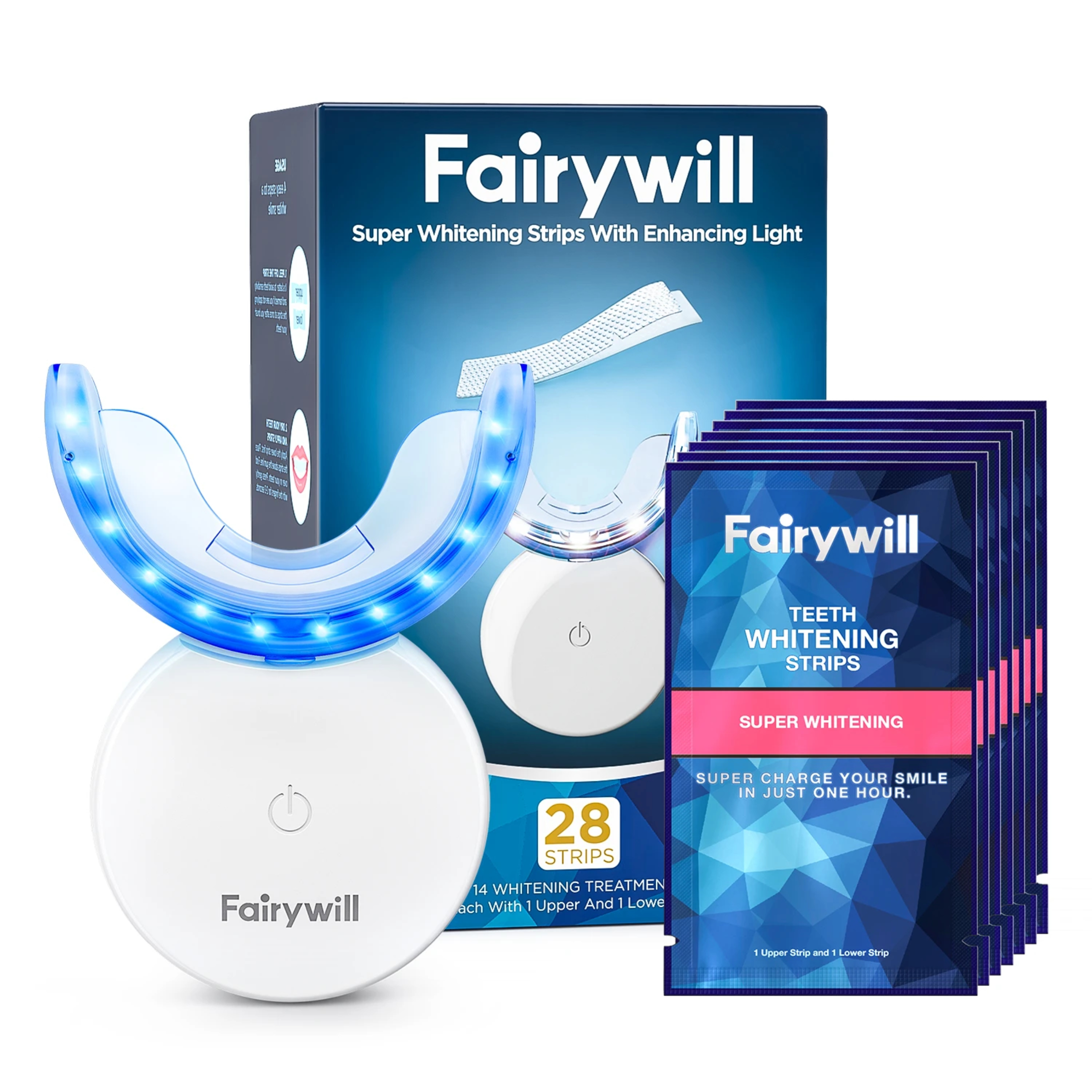 Máy làm trắng răng Fairywill FW 106, cho răng trắng sáng tự nhiên chỉ sau 14 lần sử dụng. Đi kèm thước đo độ sáng răng