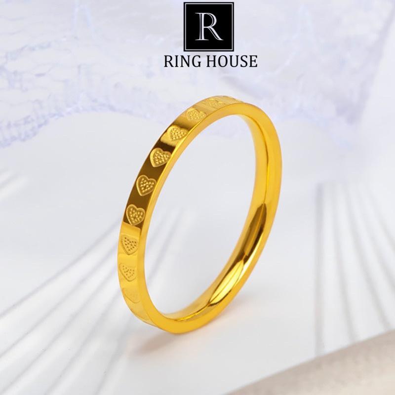 (Titan) Nhẫn nữ titan không đen viền trái tim mảnh xinh Ring House