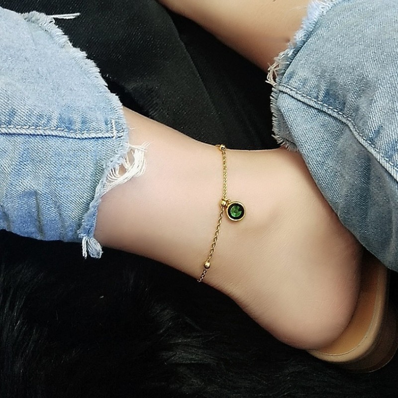 Lắc Chân Nữ 1 Viên Đá Xanh Lá Titan Ko Đen TT 3016