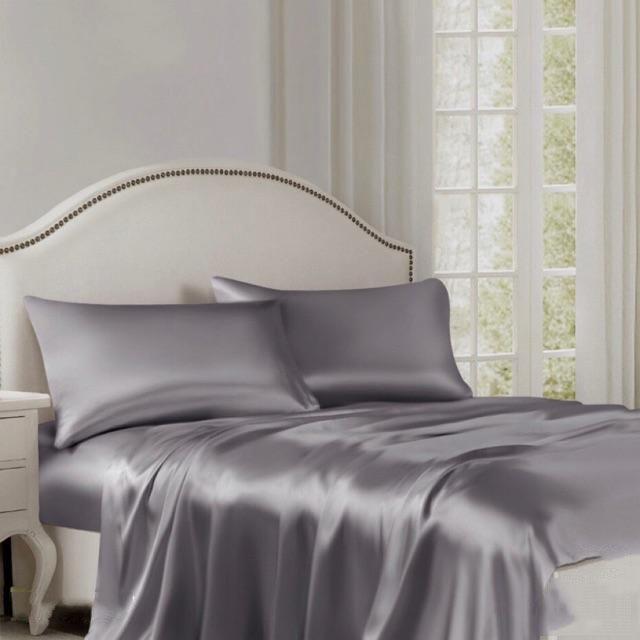 Bộ Ga Gối Phi Lụa 4 Món Cao Cấp Lan Bedding Màu Xám Ghi