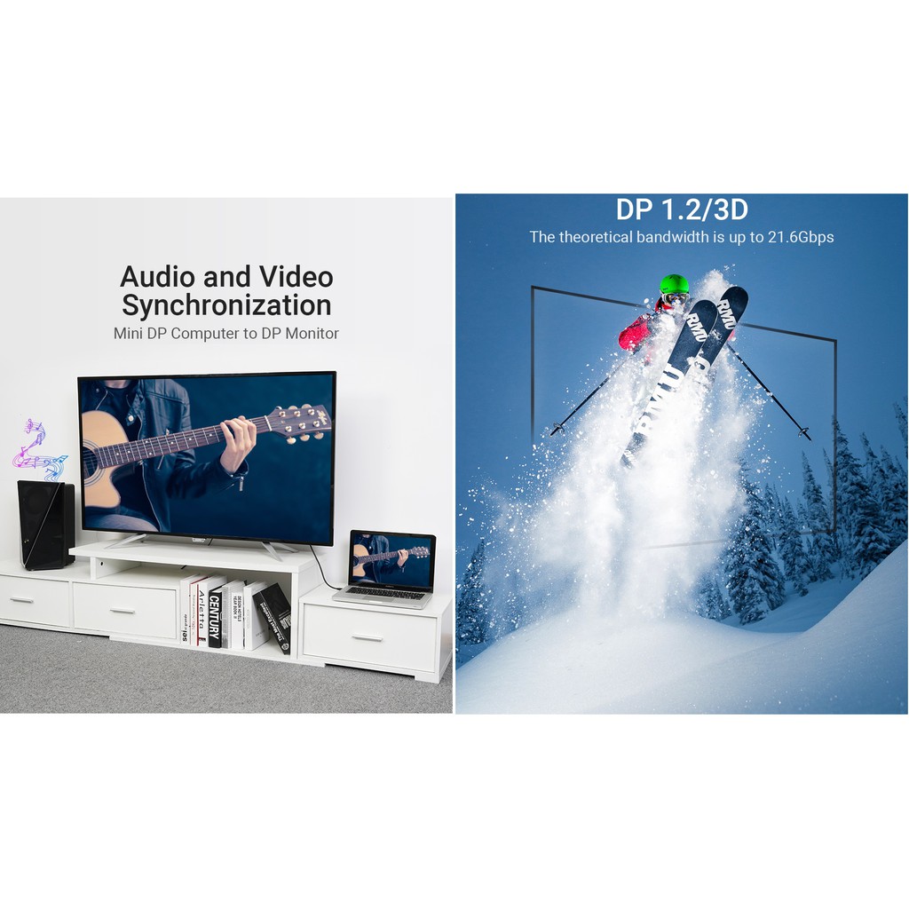 Cáp chuyển đổi 2 chiều MIni DP male ra DP male Vention HAABG - Hàng chính hãng