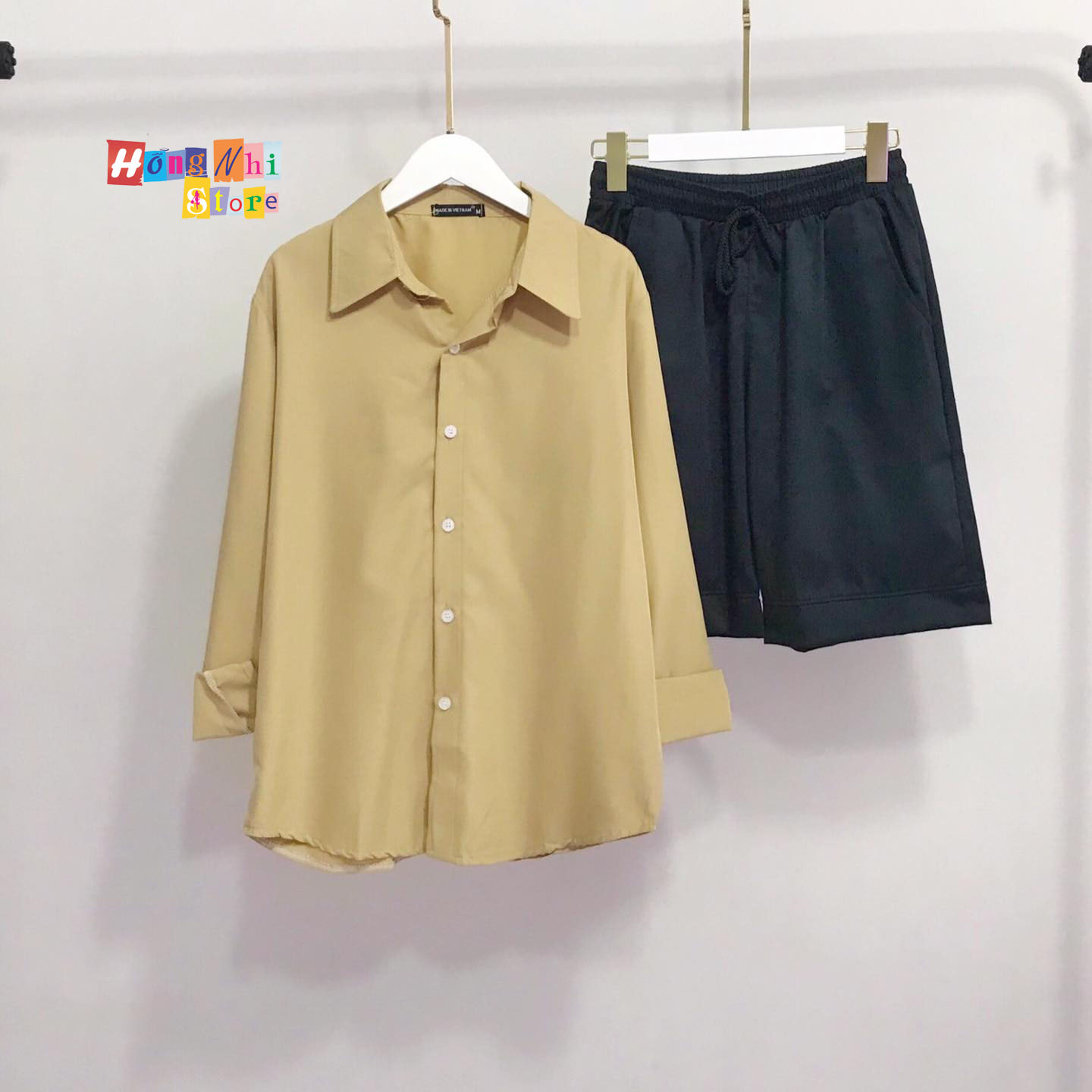 Sơ Mi Trơn Dáng Rộng Basic Unisex Tay Dài Màu Tan - MM