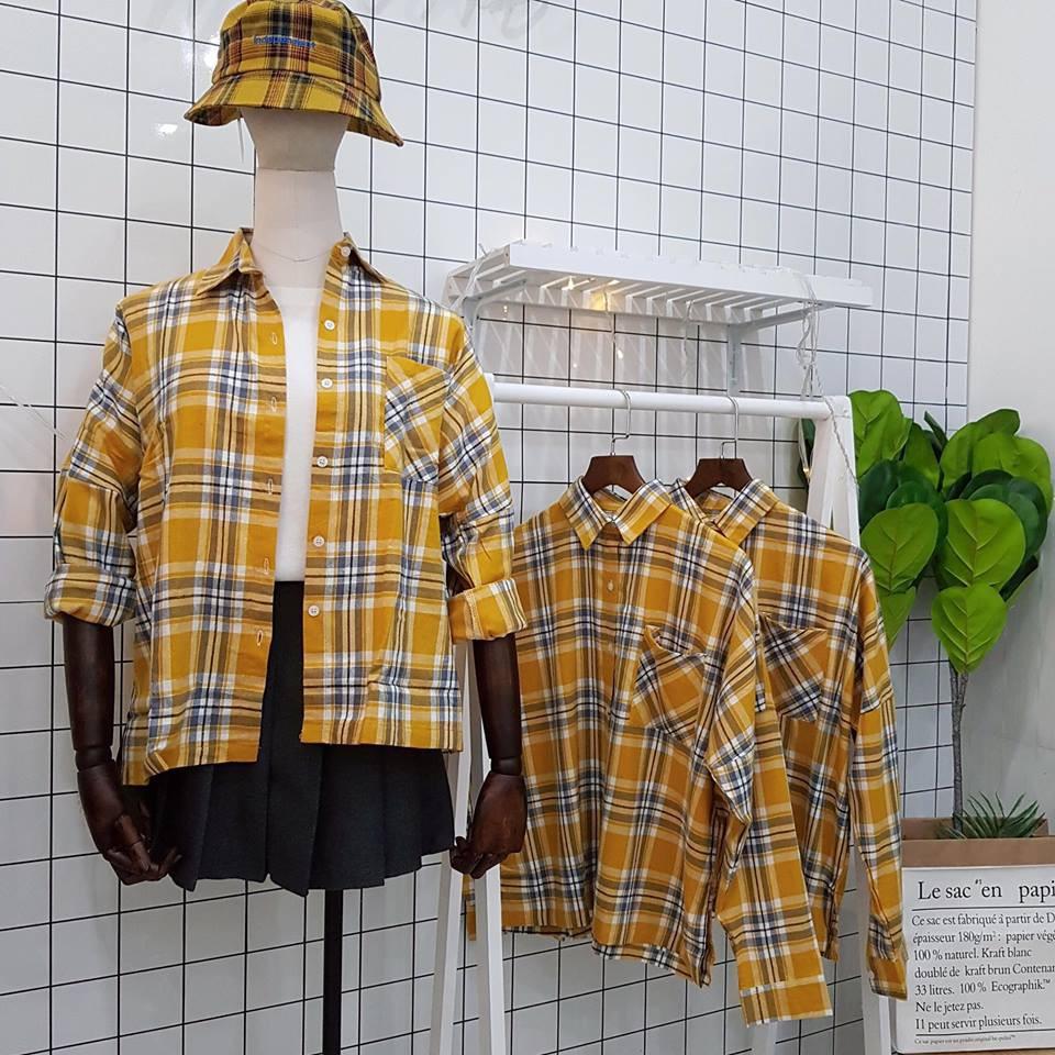 Áo sơ mi oversize caro vàng