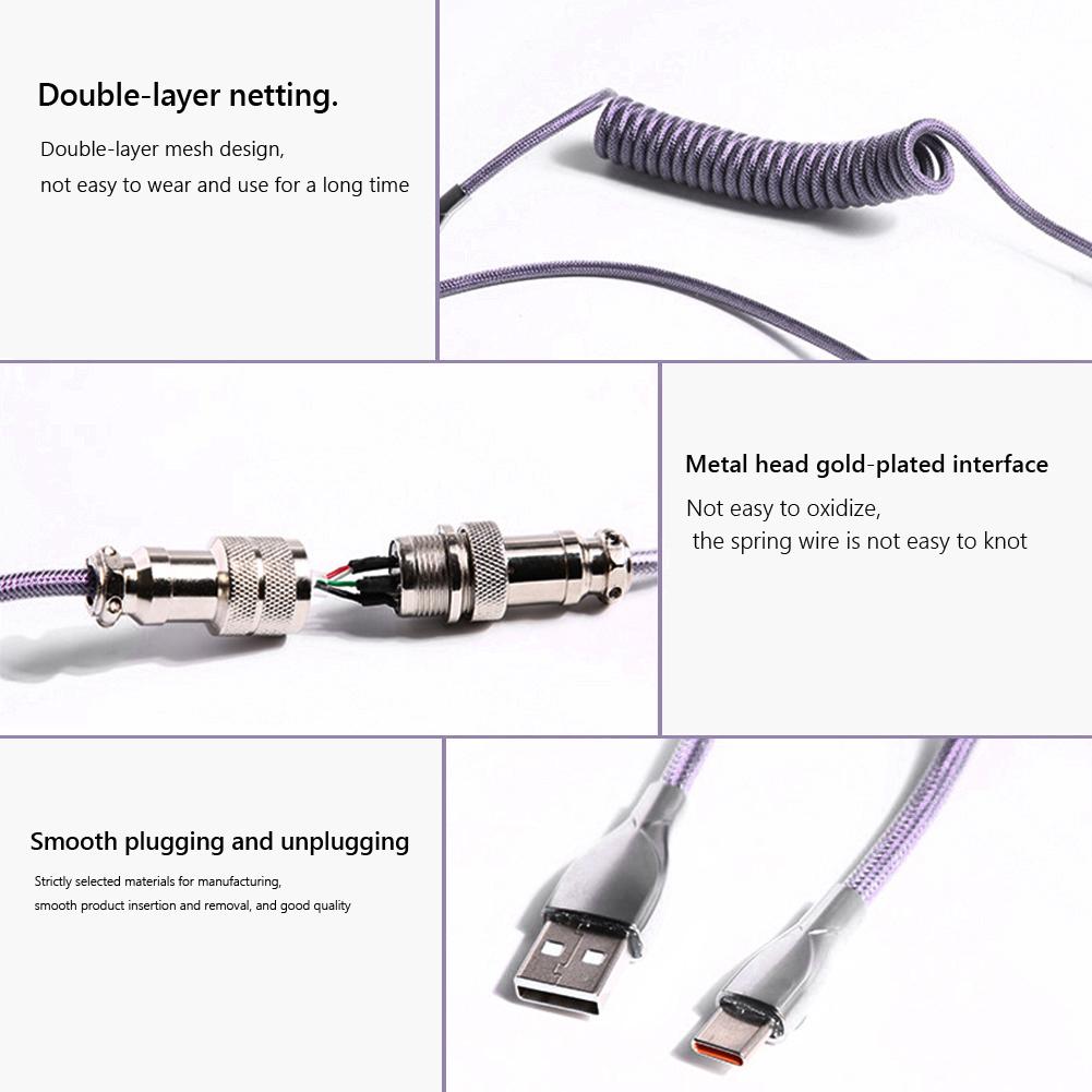 104 phím Dây Aviator Bàn phím Type-C Đầu nối hàng không Cáp USB cuộn Cáp xoắn ốc dữ liệu cổng USB tùy chỉnh 1,8m cho máy tính