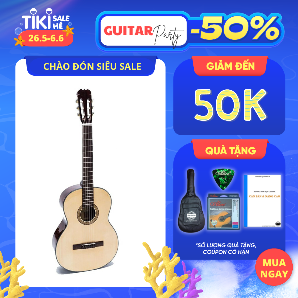 Đàn guitar classic DC100 dòng ghitar trung kỹ full size gỗ hồng đào solid cho âm thanh cổ điển ấm áp dành cho bạn mới tập Duy Guitar