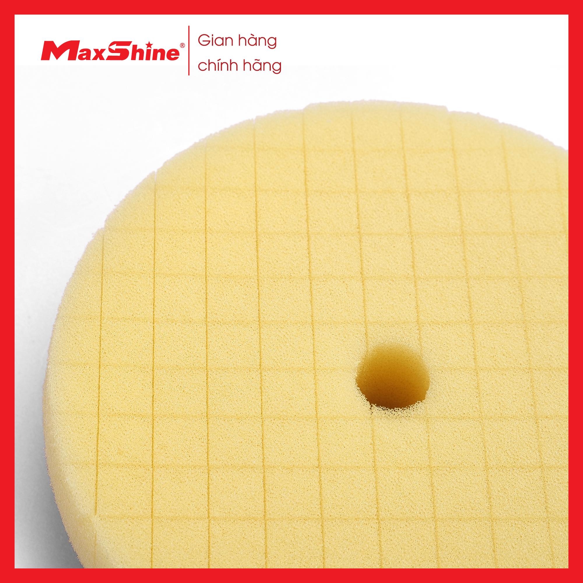 Phớt xốp/mút đánh bóng caro bước 2 kích thước 3 inch Maxshine 2002090Y màu vàng, được làm từ xốp mềm, có tính đàn hồi, được cắt chéo bề măt giúp thoát nhiệt nhanh