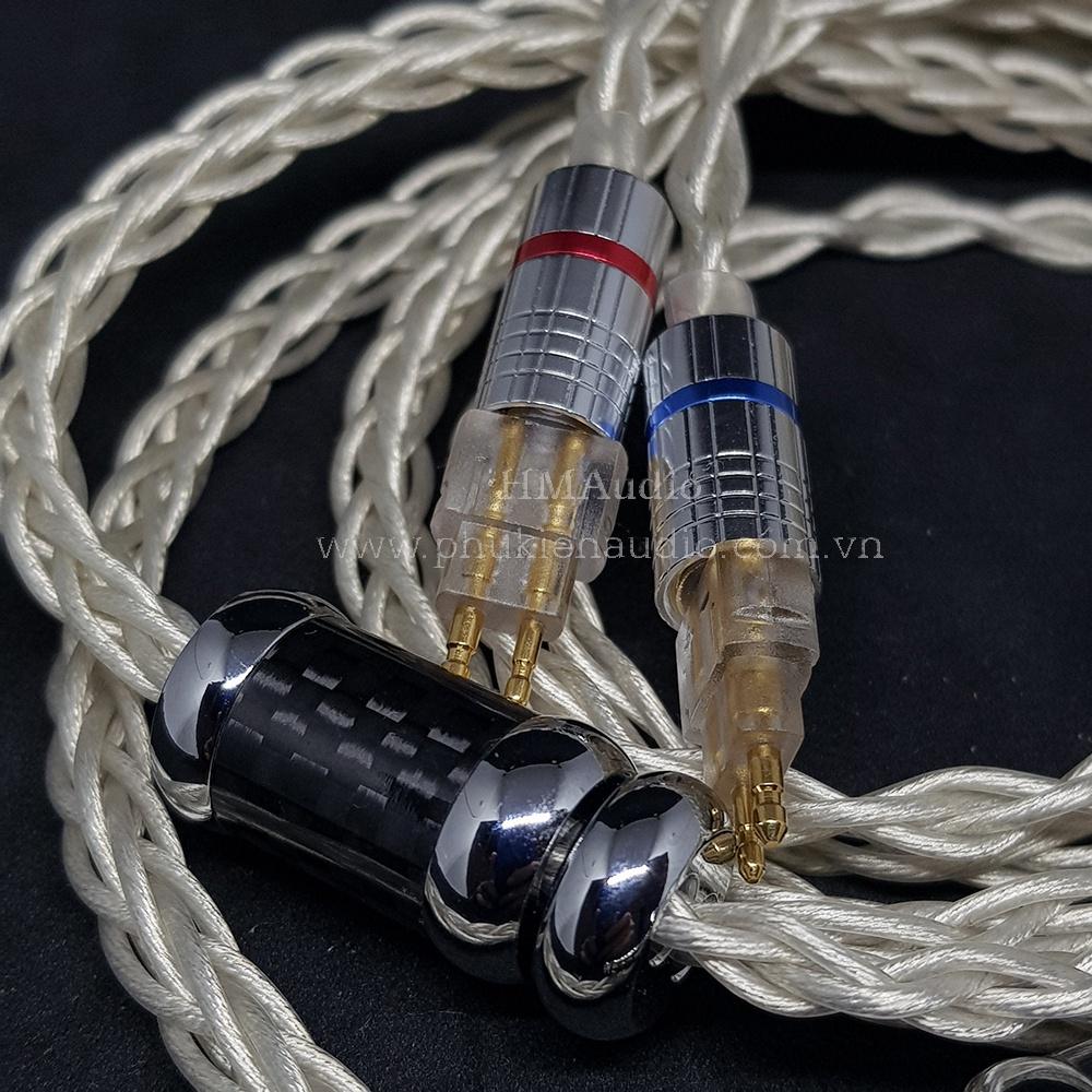 Dây tai nghe đồng mạ bạc 7N OCC Litz 23AWG đường kính dây đơn 1.25mm tết 8 sợi - Connector Sens HD650 HD600 HD660s HD25 HD580