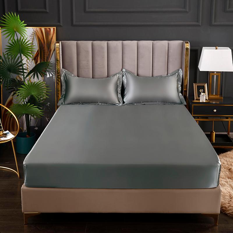Giả Lụa Trang Bị Tấm Đồng Màu Đôi Nữ Hoàng Kích Thước Bọc Nệm Cao Cấp Satin Thun Giường 160X200
