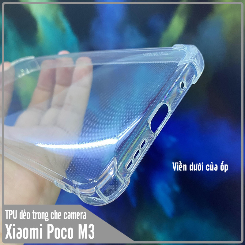 Ốp lưng 4 góc chống sốc cho Xiaomi Poco M3 TPU Trong Suốt Che Camera