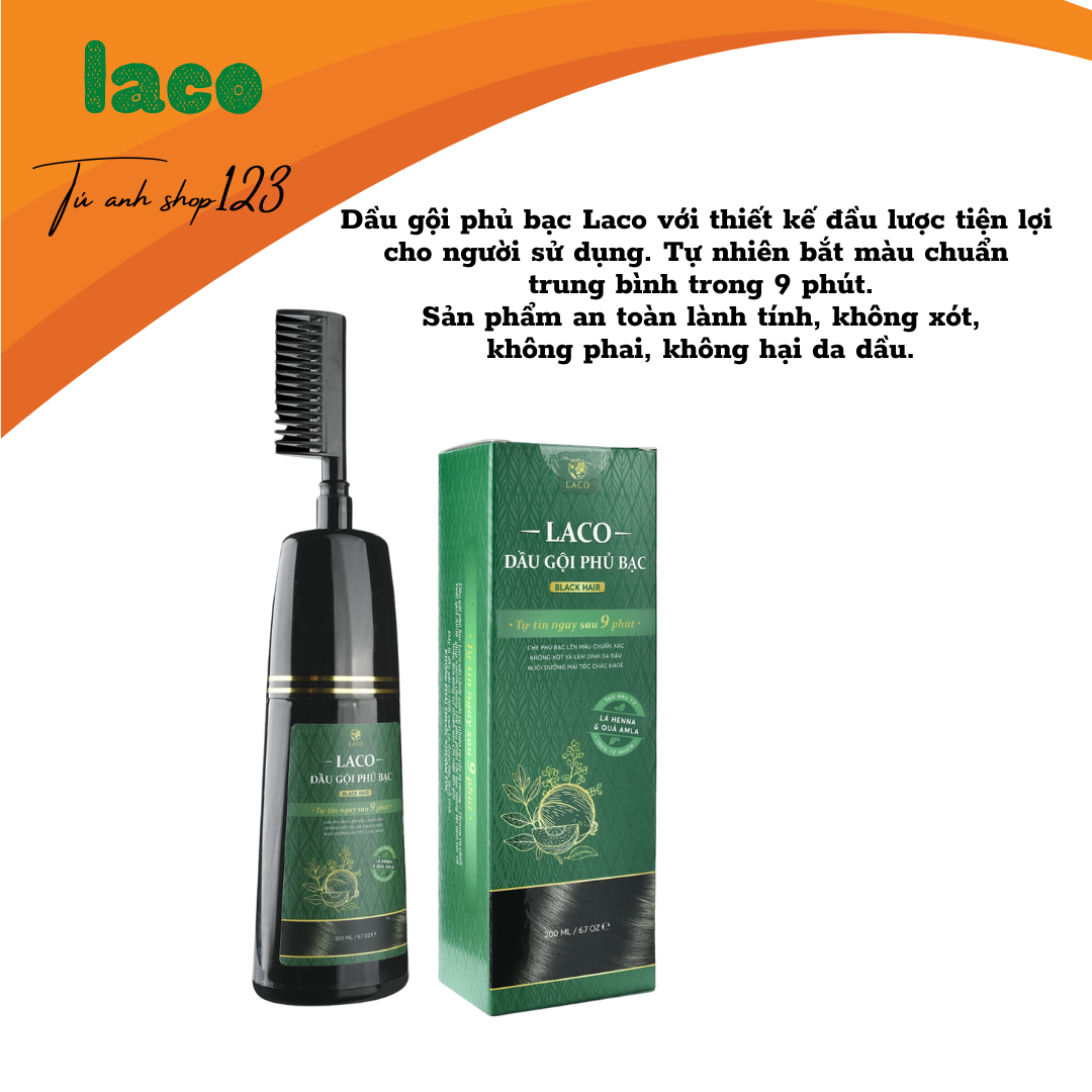 Dầu Gội Phủ Bạc Laco Black Hair - Tóc Đen Tự Tin Sau 9 Phút không phai không sót không hại da đầu mùi thơm chinh hãng sale