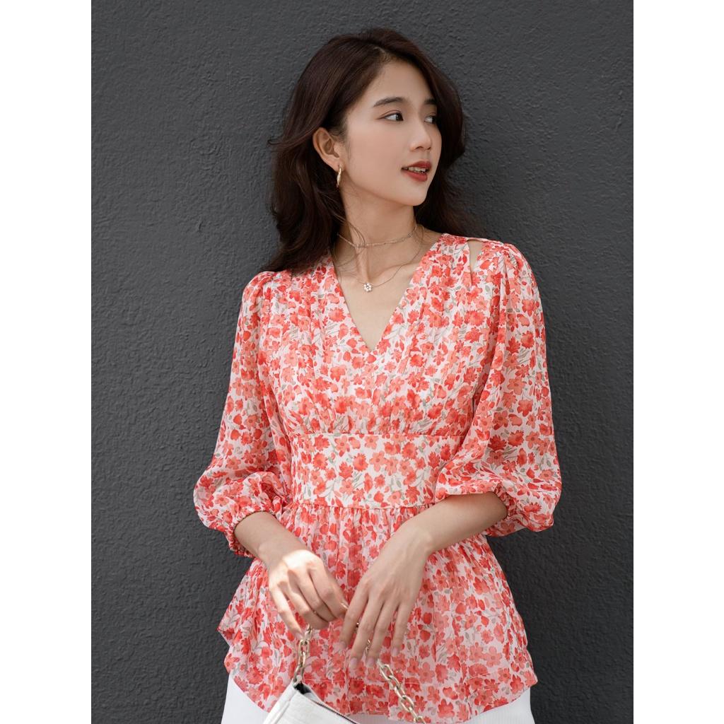Áo chiffon ODS hở vai cổ V