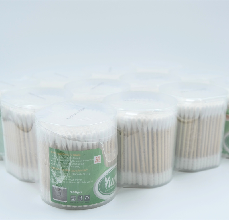 Lốc 12 hộp Tăm bông Yumy người lớn thân trúc hộp vát 200 que SPA-526