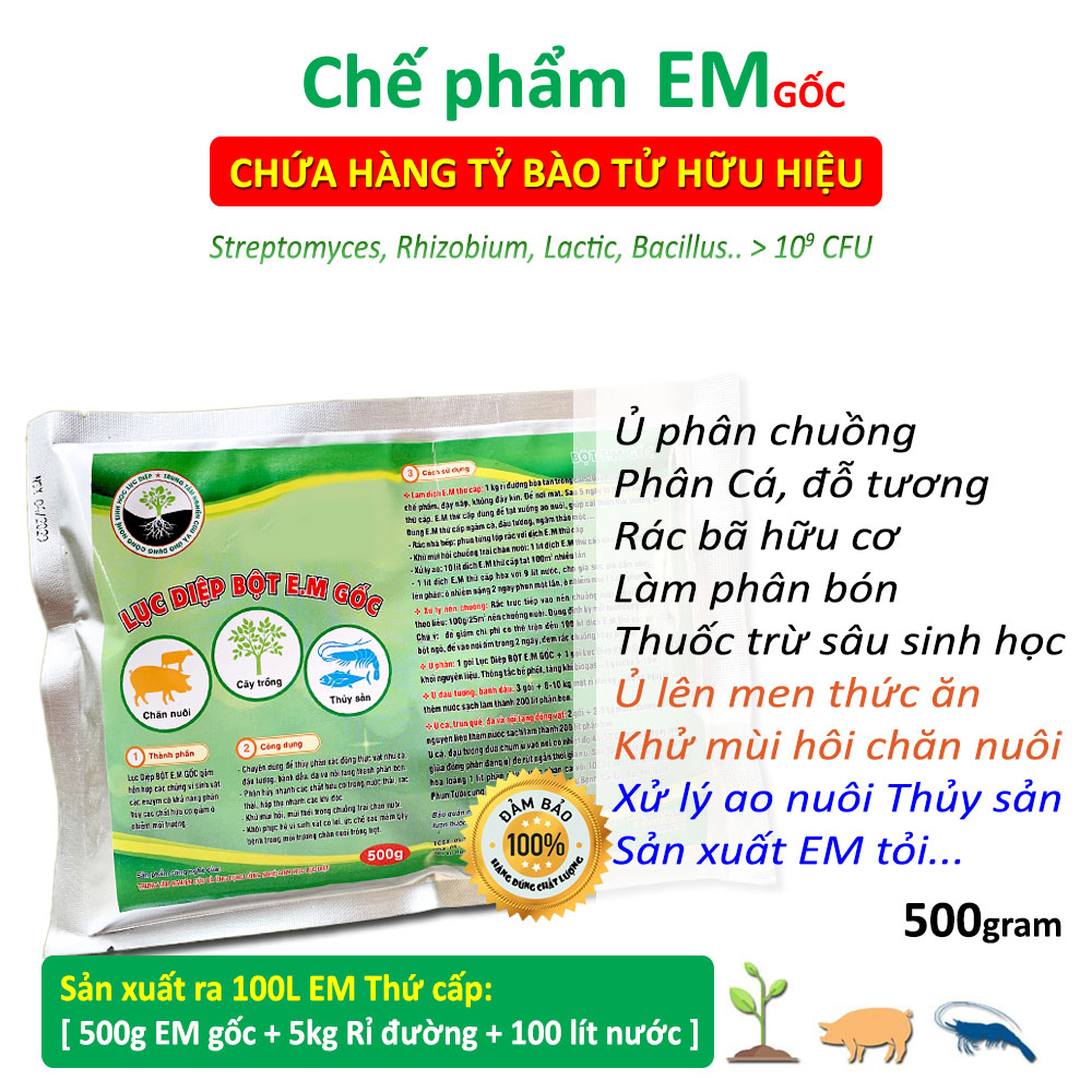 Combo 2 gói Chế phẩm sinh học EM gốc 500g - Chứa hàng tỷ vi sinh vật có lợi - Ủ rác bã hữu cơ làm phân bón - Xử lý mùi hôi