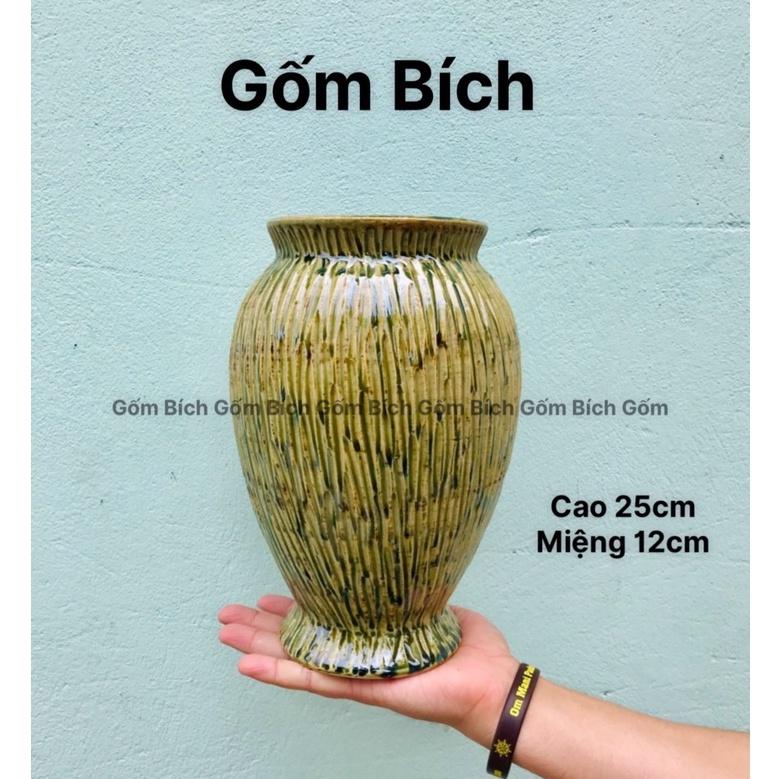 Bình Hoa Lọ Hoa Gốm Dáng Vò Chân Loe Men Mộc Cao 25cm Gốm Sứ Bát Tràng - Gốm Bích