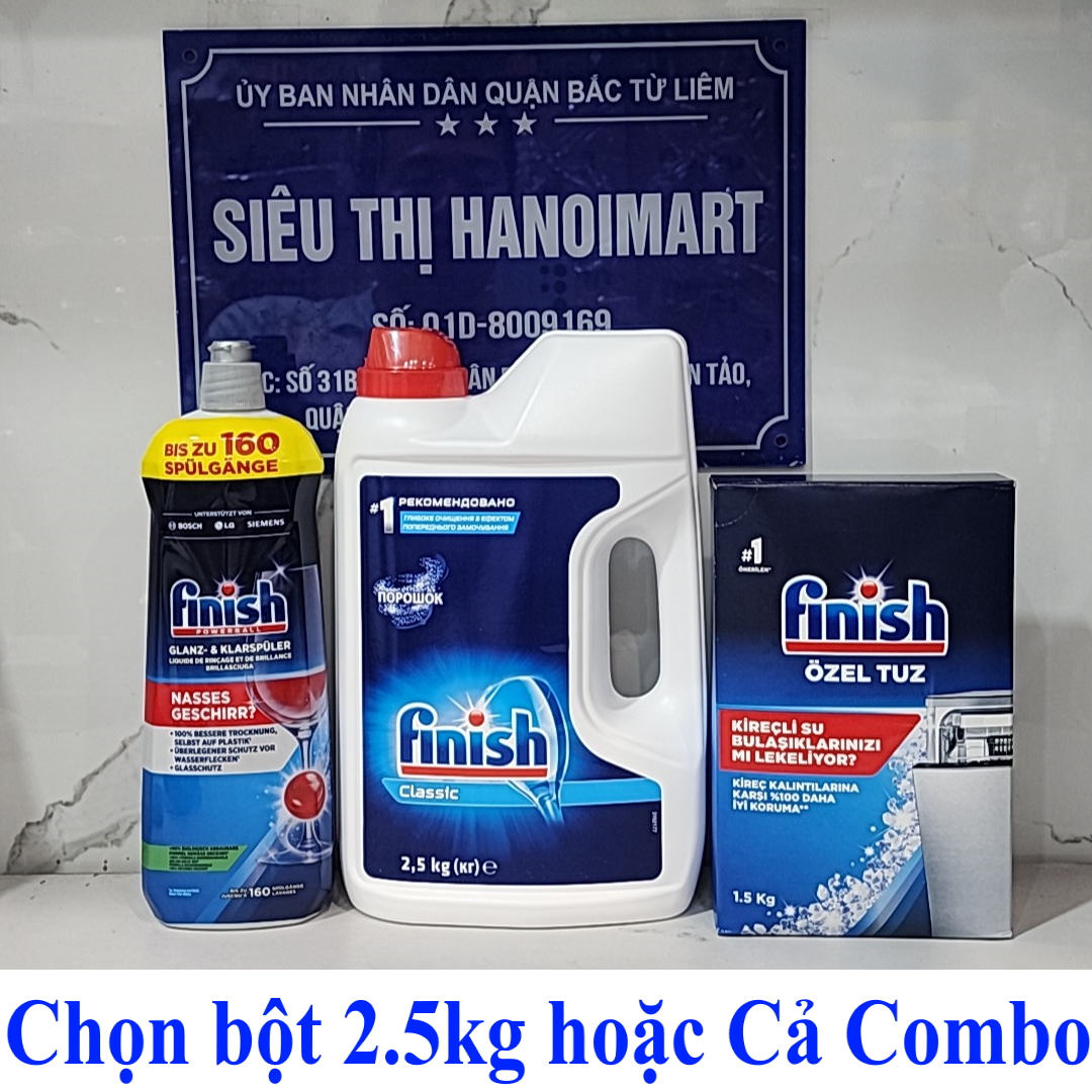 Combo Bột rửa bát finish 2.5kg  Nước làm bóng finish 800ml  Muối rửa bát finish 1.5kg dùng cho Máy rửa bát chén ly đĩa cốc – Combo bột 2,5kg bóng 800mlmuối 1.5kg – sử dụng dùng Cho Máy rửa bát