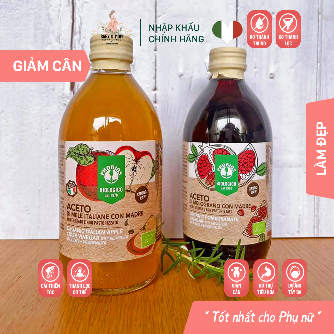 Giấm Lựu Hữu Cơ Có Giấm Cái 500ml ProBios Organic