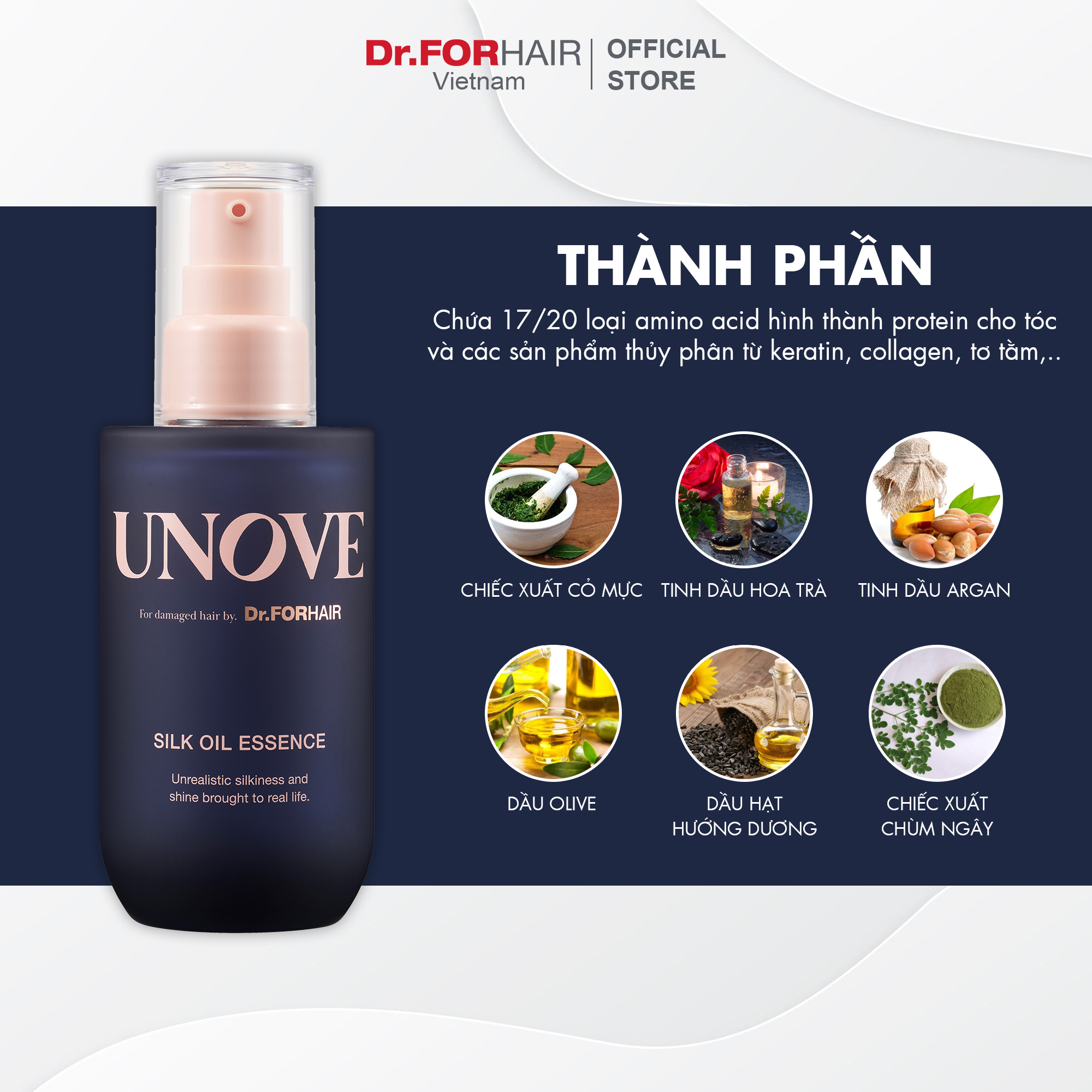Bộ dầu gội giảm dầu nhờn hỗ trợ mọc tóc và tinh dầu dưỡng tóc mềm mượt bóng khỏe Dr.FORHAIR Folligen Plus Shampoo và UNOVE Silk Oil Essence
