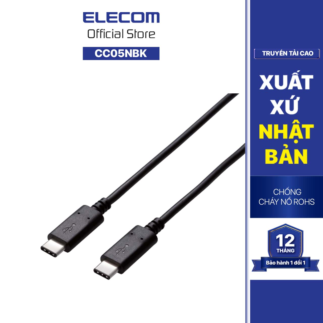 DÂY CÁP USB CHUẨN C (C-C) ELECOM MPA-CC05NBK - Hàng Chính Hãng