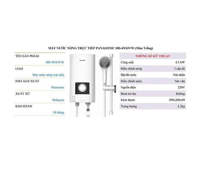 Máy Nước Nóng PANASONIC DH-4NS3VW (hàng chính hãng)