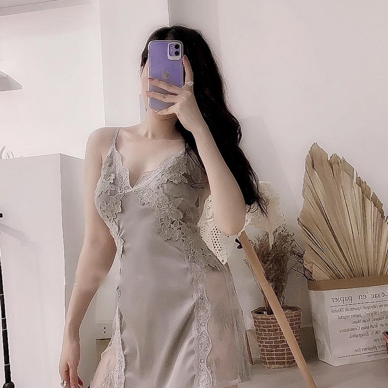 Váy ngủ lụa ren hông cao cấp Q09 - Váy ngủ 2 dây - Đầm ngủ sexy gợi cảm - Đồ ngủ mạc nhà