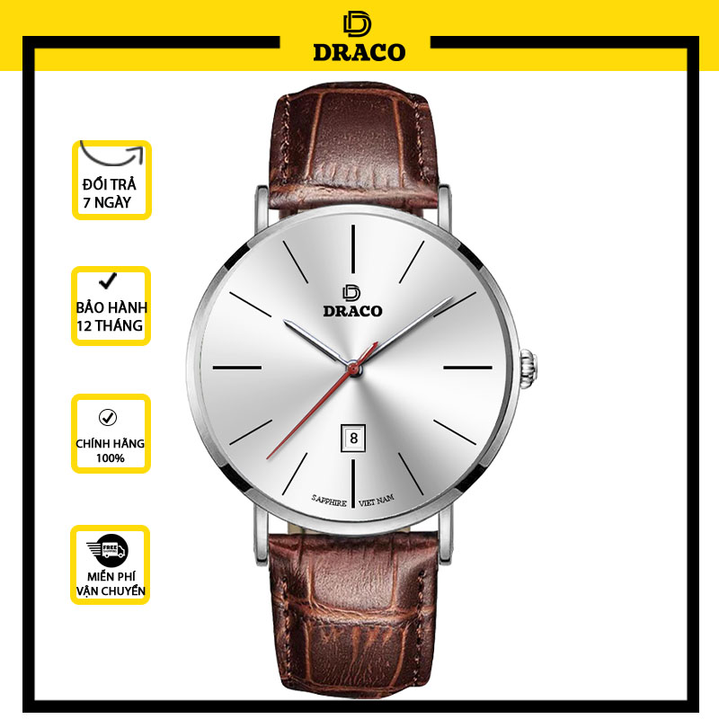 Đồng Hồ Nam DRACO Sang Trọng D21-ST02 “Classic Boy” Trắng Da Nâu