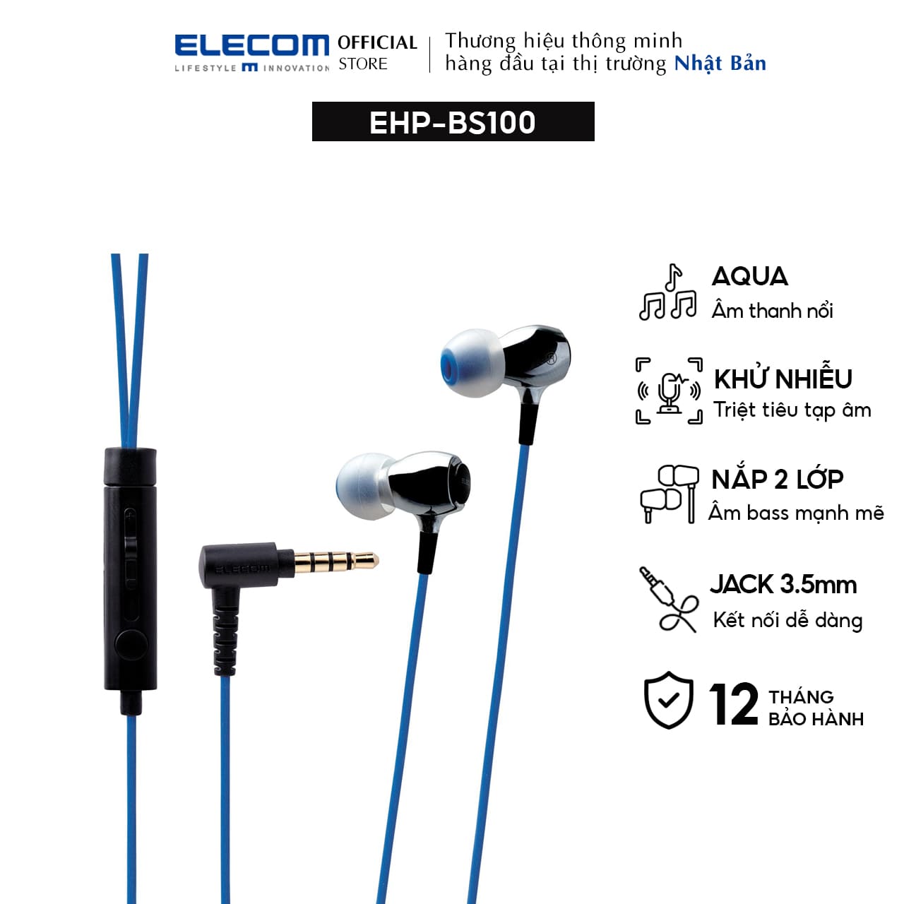 Tai nghe có mic thăng bằng ELECOM EHP-BS100 hàng chính hãng - Bảo hành 12 tháng