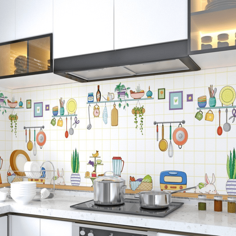 Decal dán bếp tráng nhôm thỏ và góc bếp khổ 60cm
