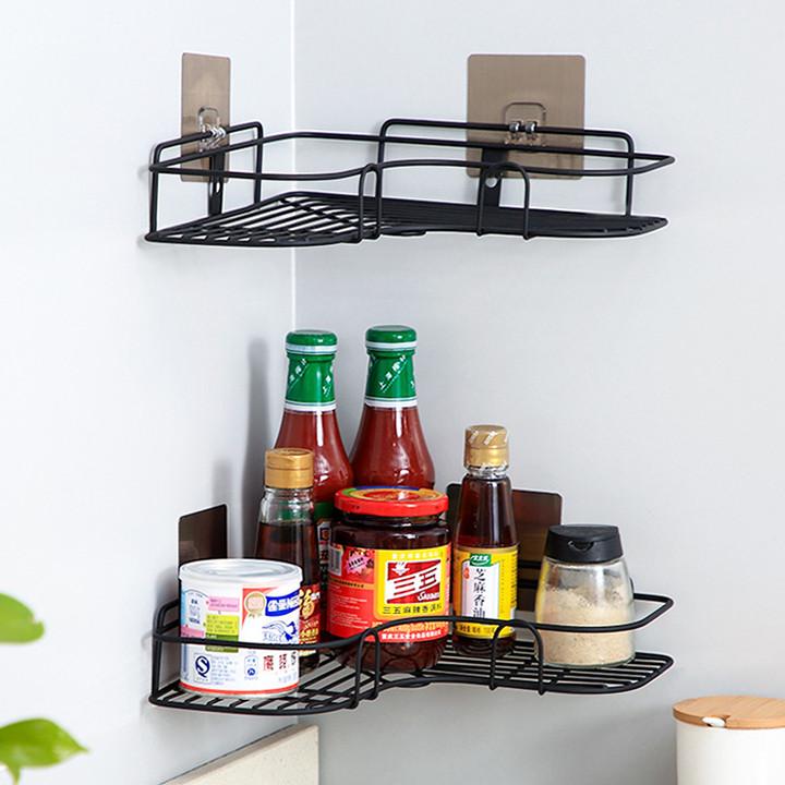 Kệ Dán Góc Tường Tam Giác Đựng Đồ Nhà Tắm, Nhà Bếp Kim Loại - Free Ship Toàn Quốc