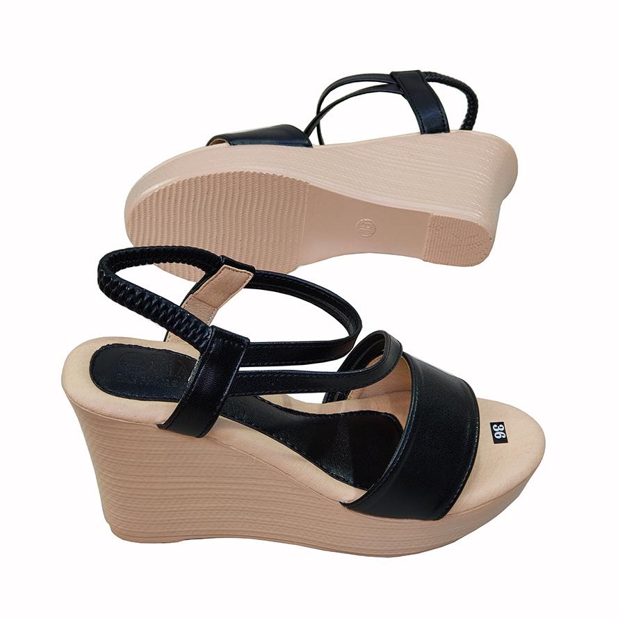 Giày Sandal Nữ Đế Xuồng Da Bò Thật TiTi ĐÔ Cao Cấp 9cm DNU2156a