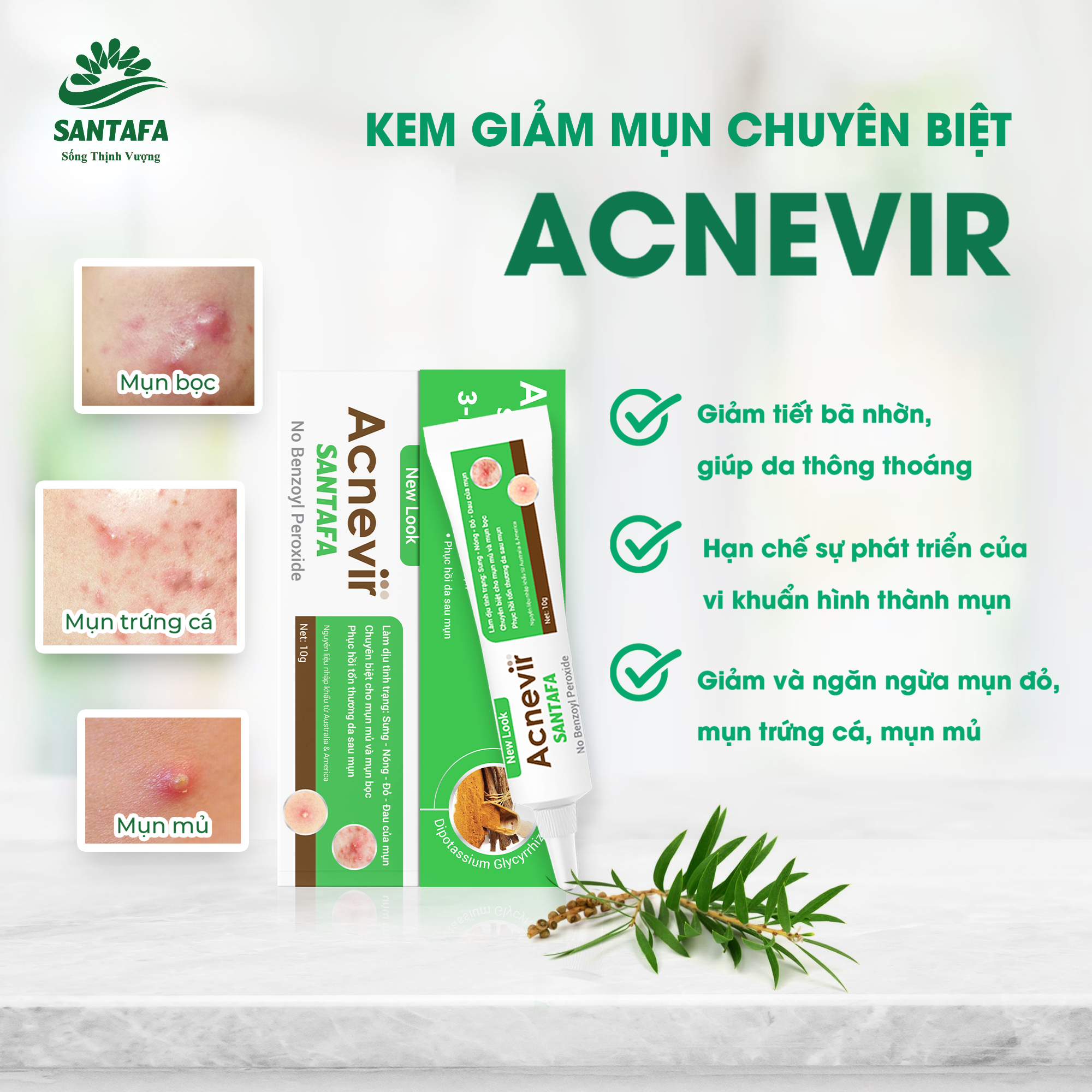 Kem ngừa mụn Acnevir - Ngăn ngừa và cải thiện nhanh tình trạng các loại mụn như mụn bọc, mụn đỏ, mụn trứng cá, mụn mủ - Tuyp 10g