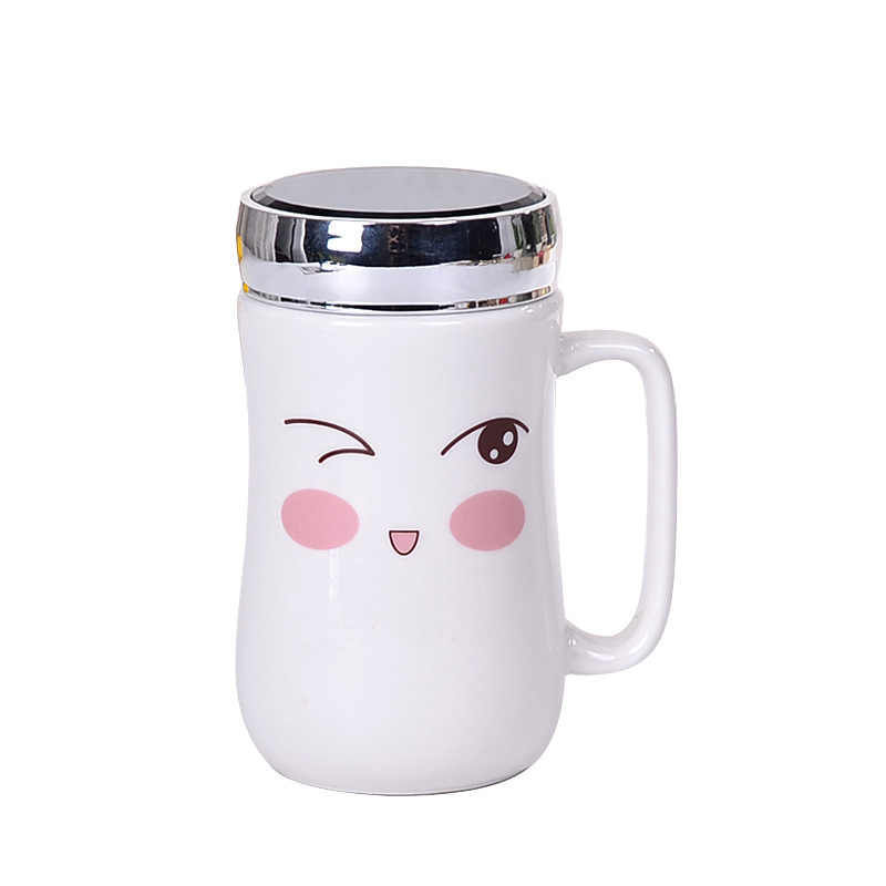 Ly Sứ Uống Trà , Cà Phê 300ml Nắp Trắng Kèm Hộp Và Dụng Cụ Cọ Rửa Ly