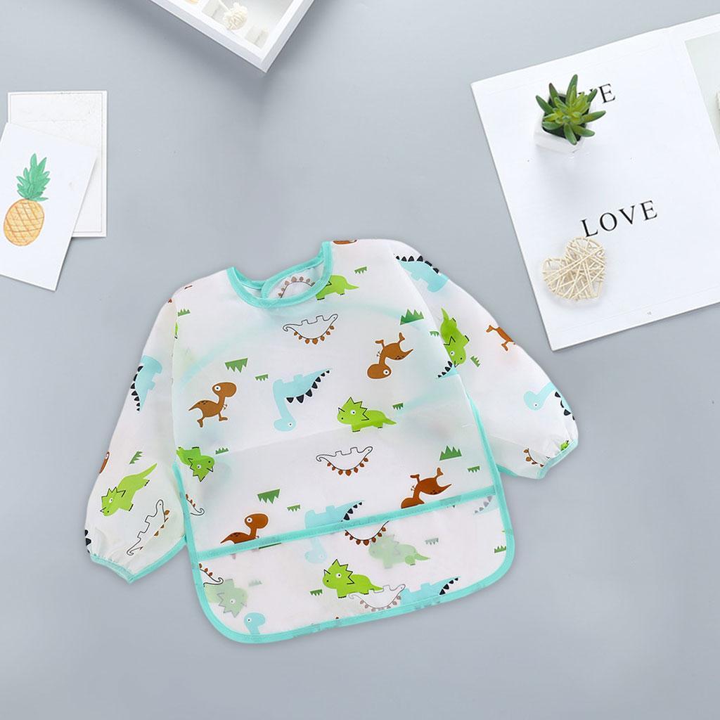 2xBaby Feeding Bib Long Sleeve Waterproof Lunch Apron Blue Dinosaur