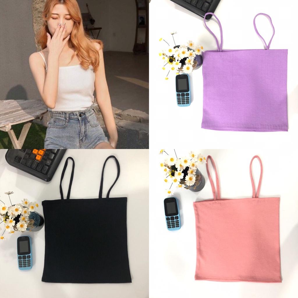 Combo 3 Áo Thun Gân 2 Dây Croptop Tạo Dáng Body Gợi Cảm