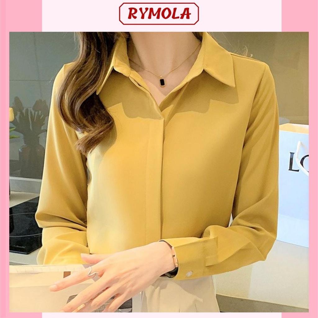 Áo Sơ Mi Nữ Công Sở Màu Vàng Cổ Đức MOLA Kiểu Hàn Quốc Vintage Ulzzang Form Rộng Dài Tay Đẹp Chất Lụa Cao Cấp A2V