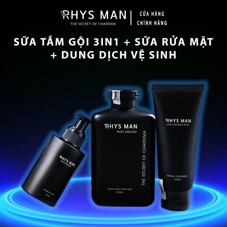 3 Chai - Sữa tắm gội nam 3in1 350 ml &amp; Sữa rửa mặt nam 100ml &amp; Dung dịch vệ sinh nam 100ml RHYSMAN - Hàng chính hãng