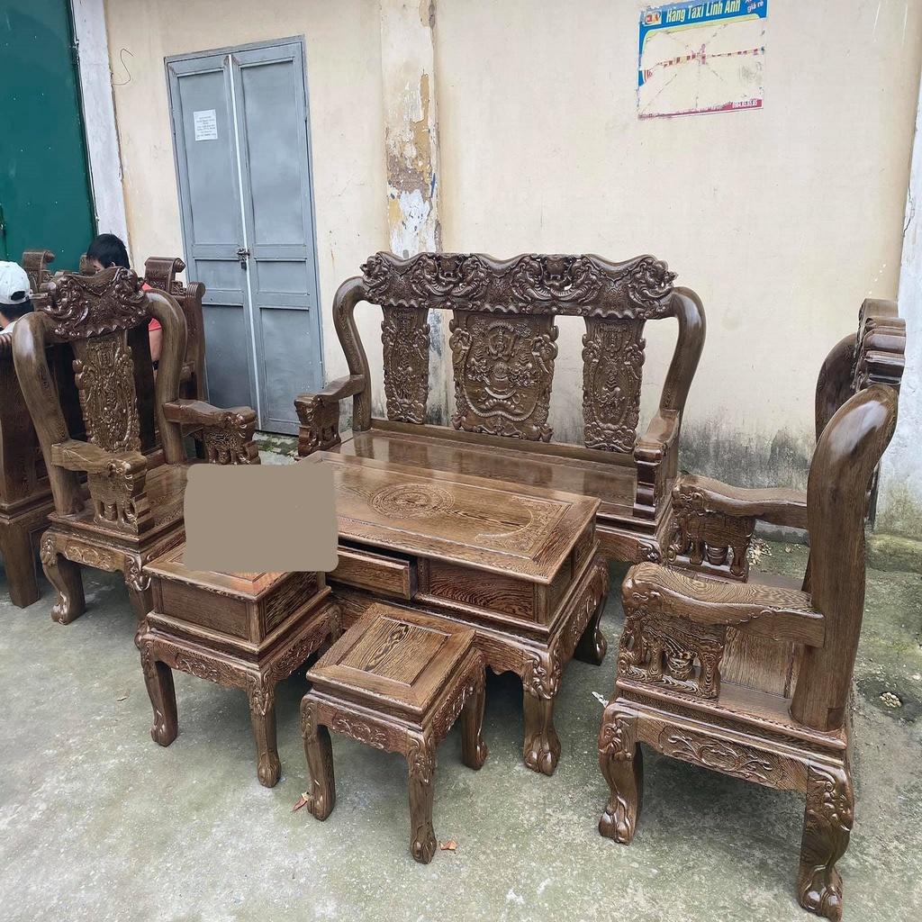Bộ Bàn Ghế Minh Quốc Voi Gỗ Mun Đuôi Công