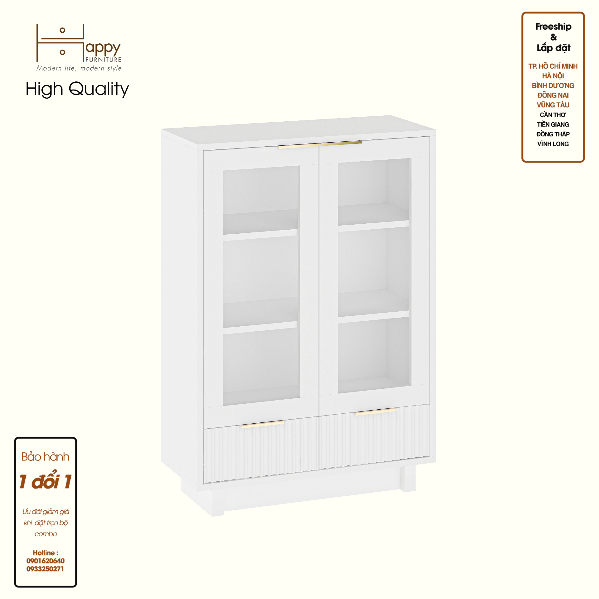 HAPPY FURNITURE , Tủ lưu trữ 2 ngăn kéo 2 cửa kính- NAMI, TLT_042 , 70cm x 30cm x 100cm DxRxC