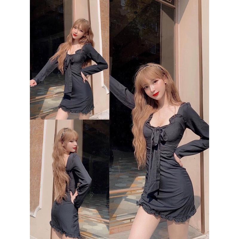 Đầm tay dài bèo cột ngực