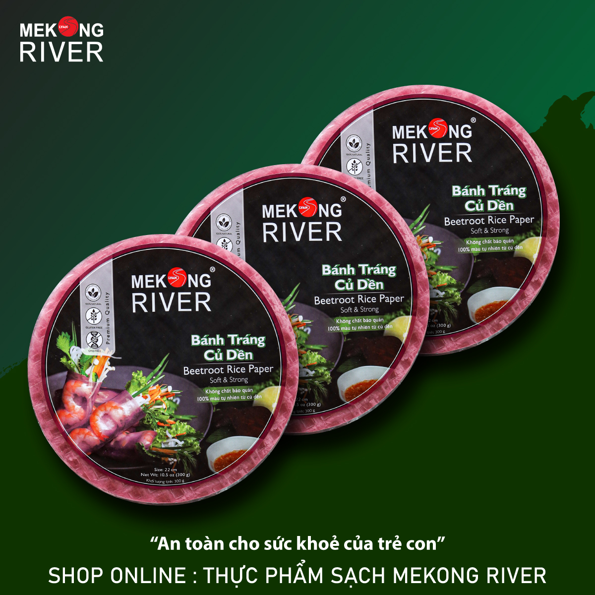 Combo 3 Túi Bánh Tráng Củ Dền MeKong River 22cm 300g