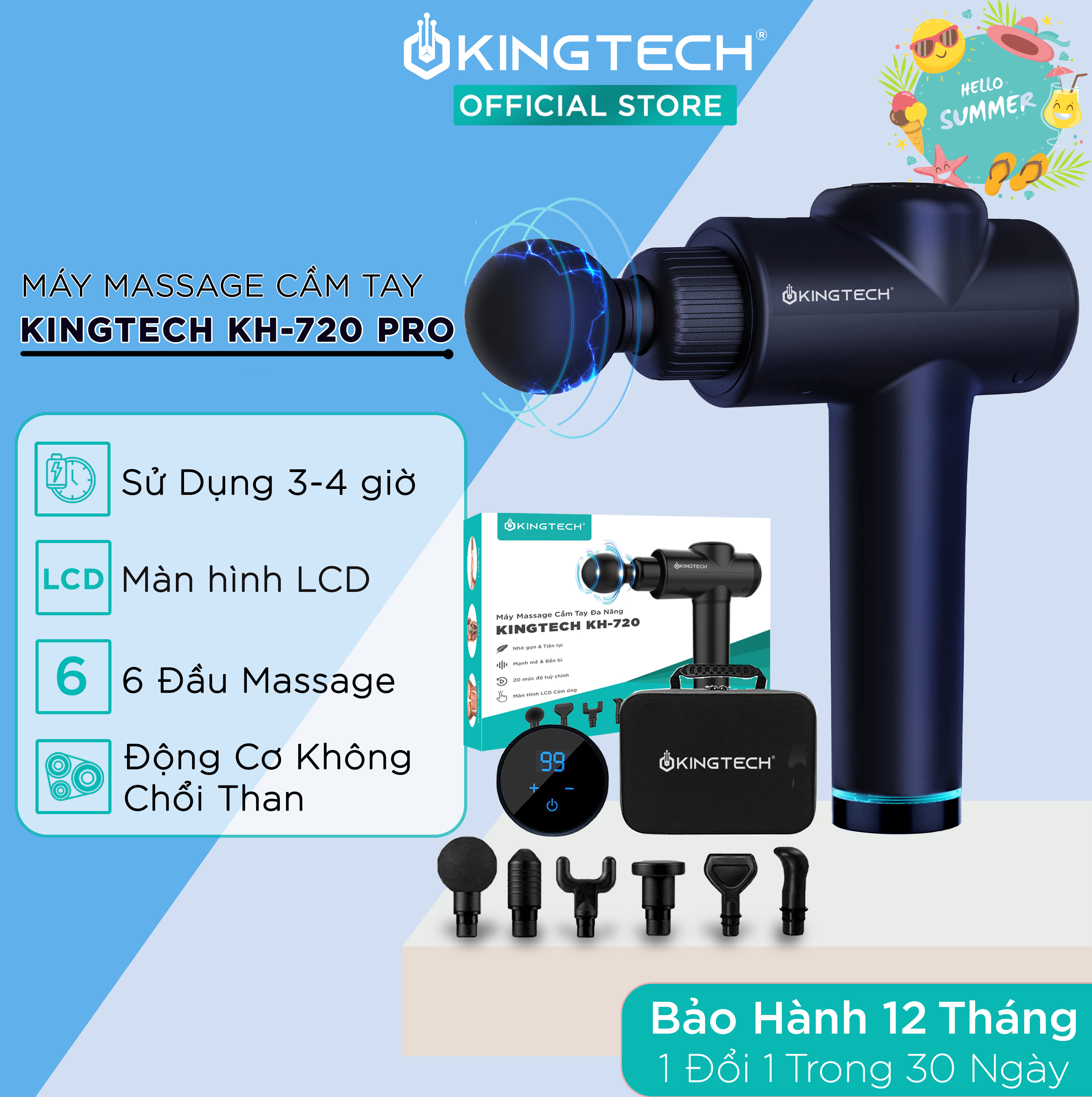 Máy Massage Cầm Tay Cao Cấp Kingtech Kh - 720 Pro - 20 Cấp Độ, Hỗ Trợ Mát Xa Chuyên Sâu, Giảm Đau Cơ, Cứng Khớp - Bản Nâng Cấp - Nâng Cấp