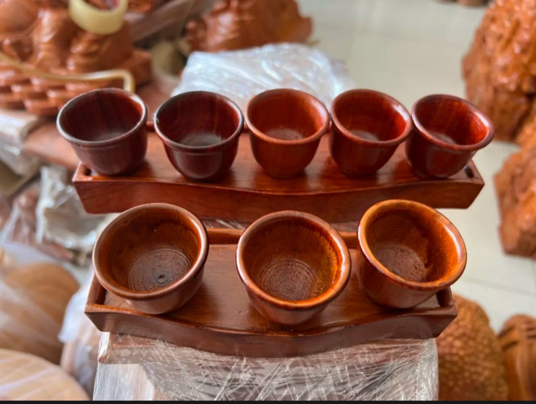 Bộ 5 ly nước thờ cúng gỗ hương nguyên khối