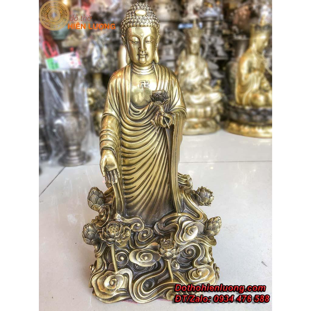Tượng Phật Tổ A Di Đà Tọa Đài Sen Bằng Đồng Cao 40cm