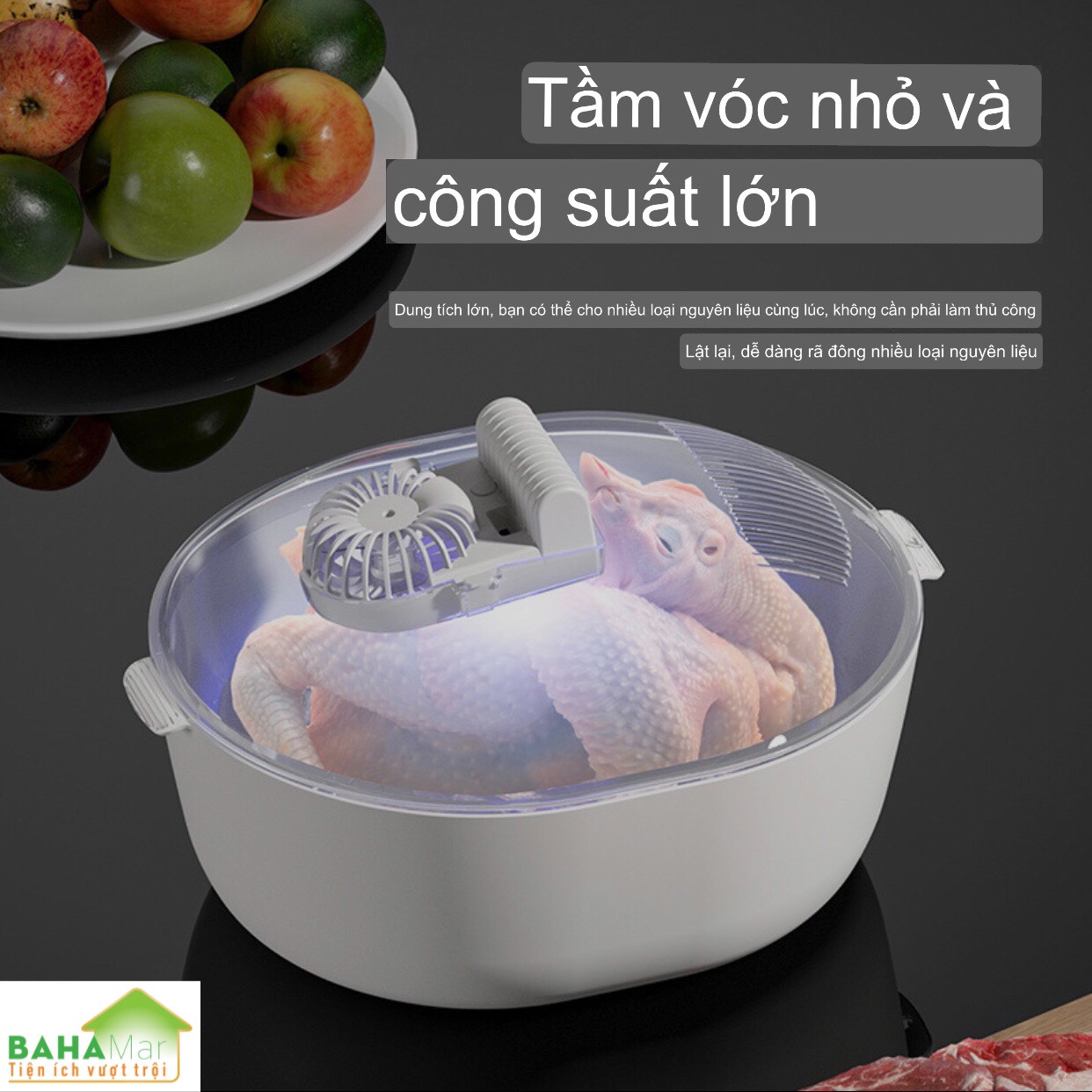 MÁY RÃ ĐÔNG THỰC PHẨM ĐÔNG LẠNH ĐA CHỨC NĂNG (4 in 1) GIỮ TƯƠI NGON 'BAHAMAR"có thể được sử dụng như một giỏ để ráo nước, giỏ làm sạch và khử trùng trái cây, tủ khử trùng nhỏ chức năng đặc biệt. 