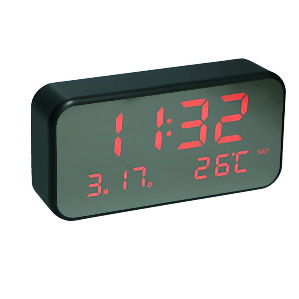 LED Digital Alarm Clock USB Mirror Time Date Temperature Display Snooze #1