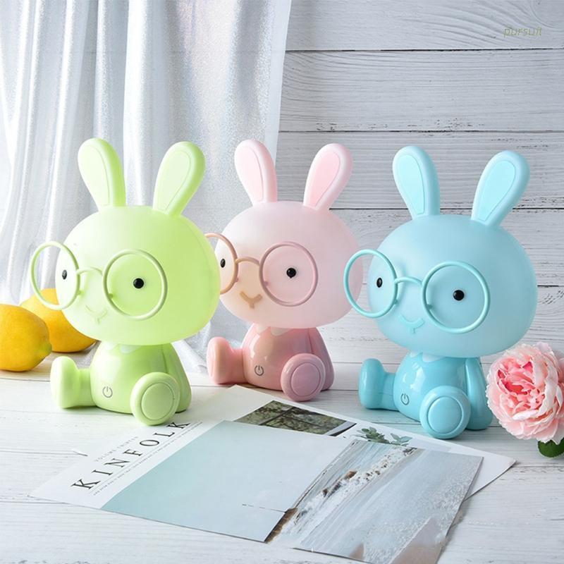 Đèn Ngủ Để Bàn Hình Thỏ Đeo Kính Dễ Thương Sạc Usb