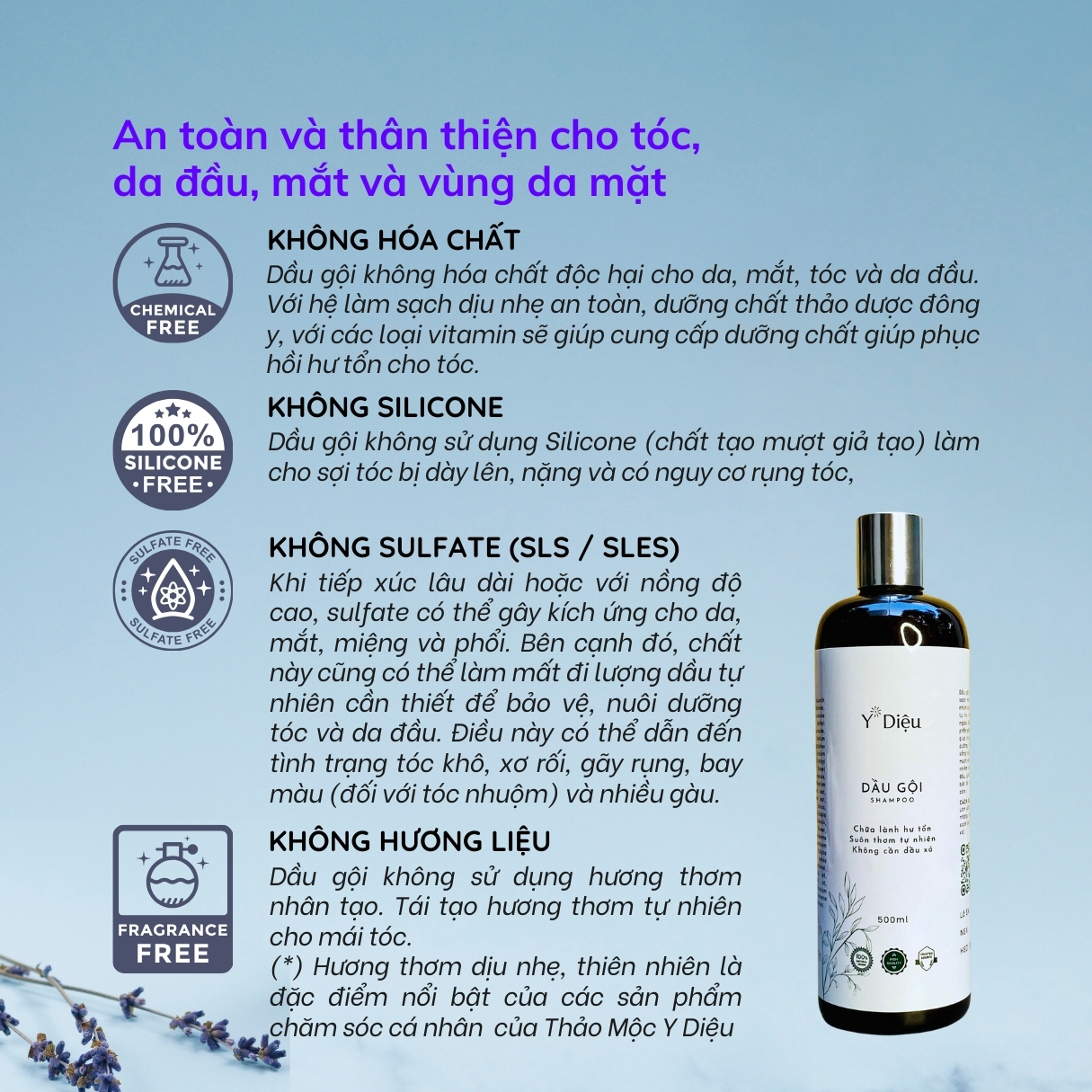 Dầu gội thảo dược Y Diệu, dưỡng tóc mềm mượt, phục hồi tóc hư tổn, giảm rụng tóc, hương thơm tự nhiên, không silicone