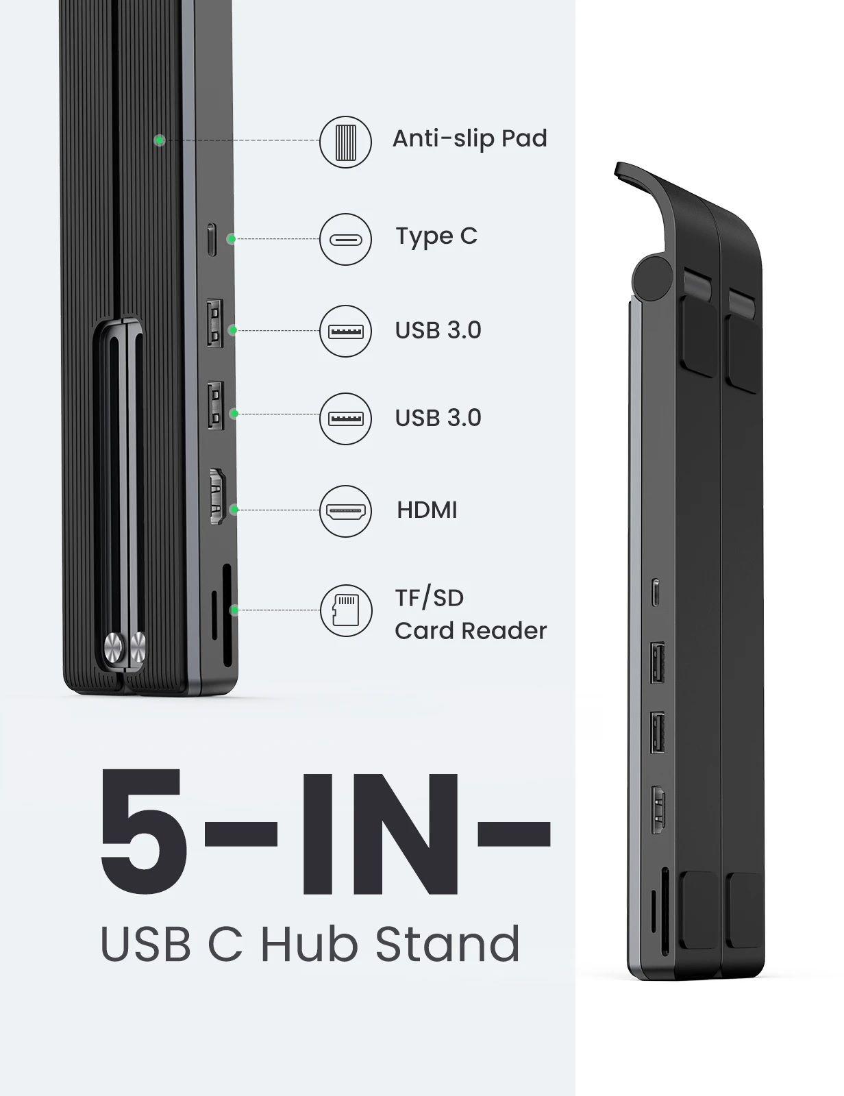 Ugreen UG80551CM359TK 5 trong 1 Bộ chuyển Type C sang 2*USB 3.0 A + HDMI + SD-TF + giá đỡ máy tính - HÀNG CHÍNH HÃNG
