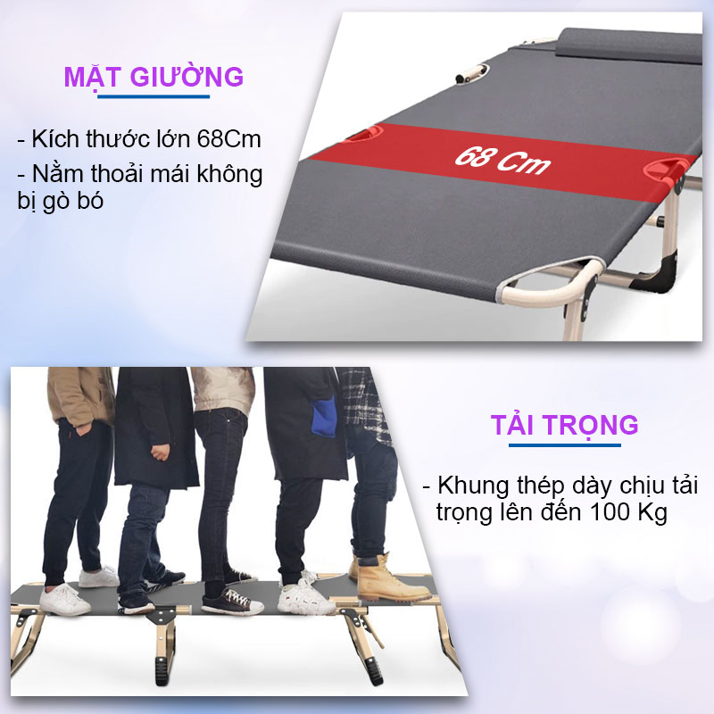 Giường ngủ văn phòng gấp gọn kích thước 193 x 68 cm.