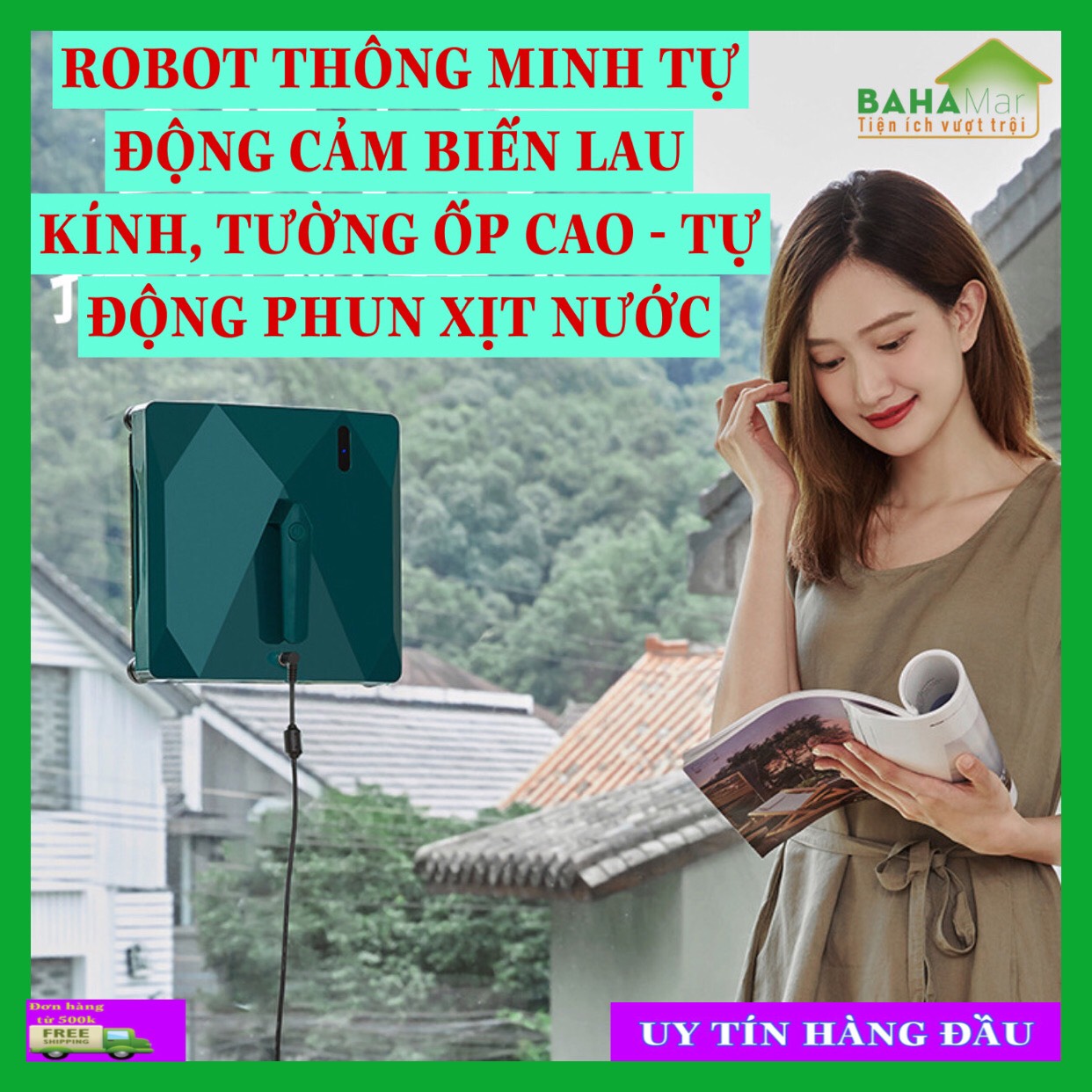 ROBOT THÔNG MINH TỰ ĐỘNG CẢM BIẾN LAU KÍNH, TƯỜNG ỐP CAO - TỰ ĐỘNG PHUN XỊT NƯỚC "BAHAMAR" thông minh tránh chướng ngại vật có điều khiển từ xa  Tự động hút bám kính chống rơi di chuyển hút chân không lau kính