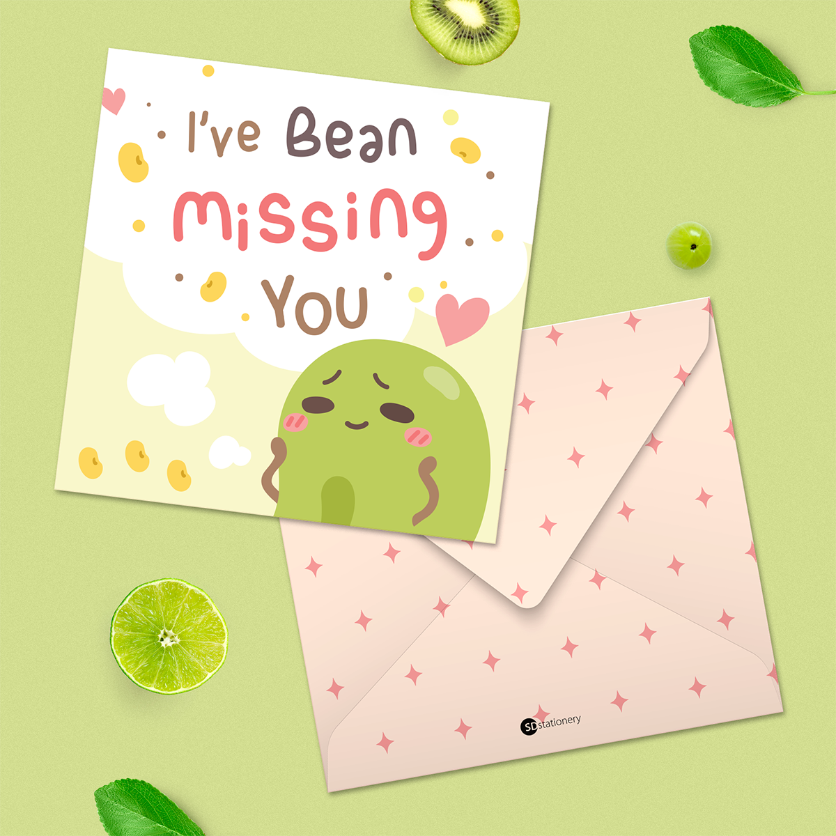 Set 6 thiệp tình yêu, valentine, tỏ tình, cặp đôi SDstationery FRUITY 2x12 minh họa trái cây dễ thương cute thông điệp tiếng Anh vui nhộn